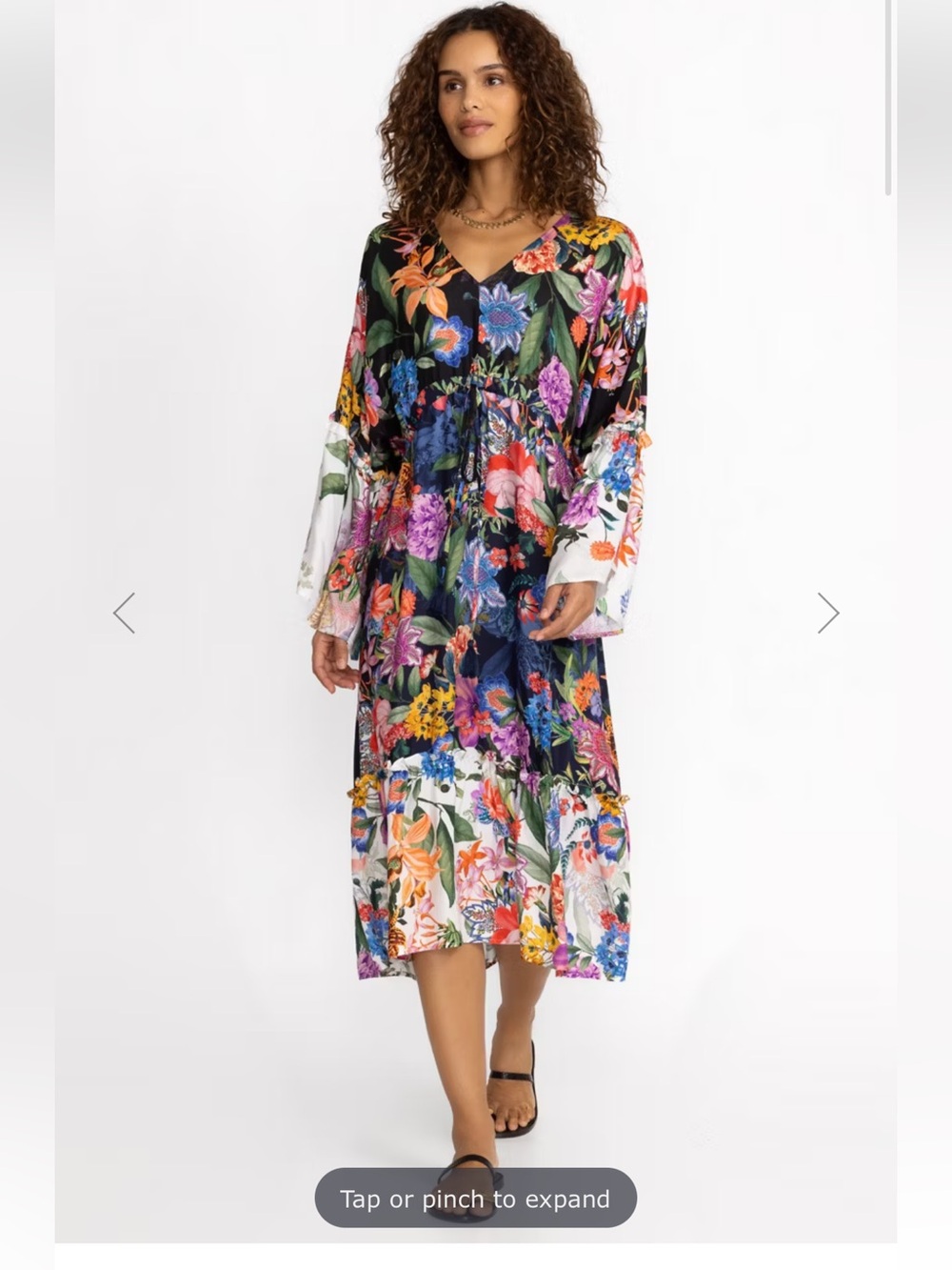 Johnny Was Neon Jungle Mix Black Floral Tiered Midi Dress